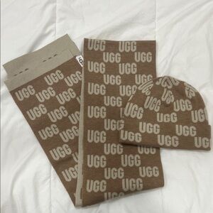 UGG Tan and Brown Scarf and Cap